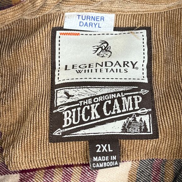 Legendary Whitetails Shirt Men 2XL Red Beige Flannel Button Corduroy Collar - Picture 6 of 13